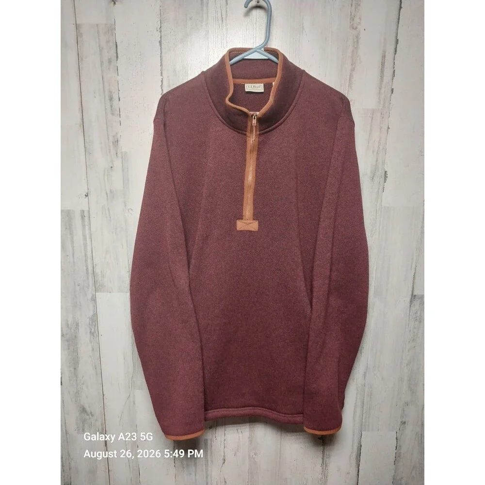 LL Bean Men's Size XL Tall Knit Pullover 1/4 Zip Burgundy Sweater